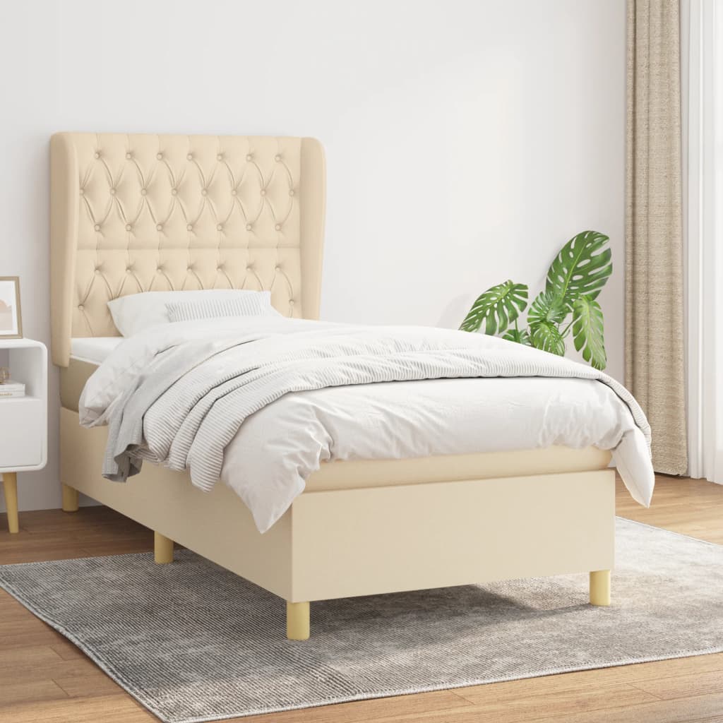 Boxspring met matras stof crèmekleurig 90x190 cm is nu te koop bij PeponiXL, paradijselijk wonen!