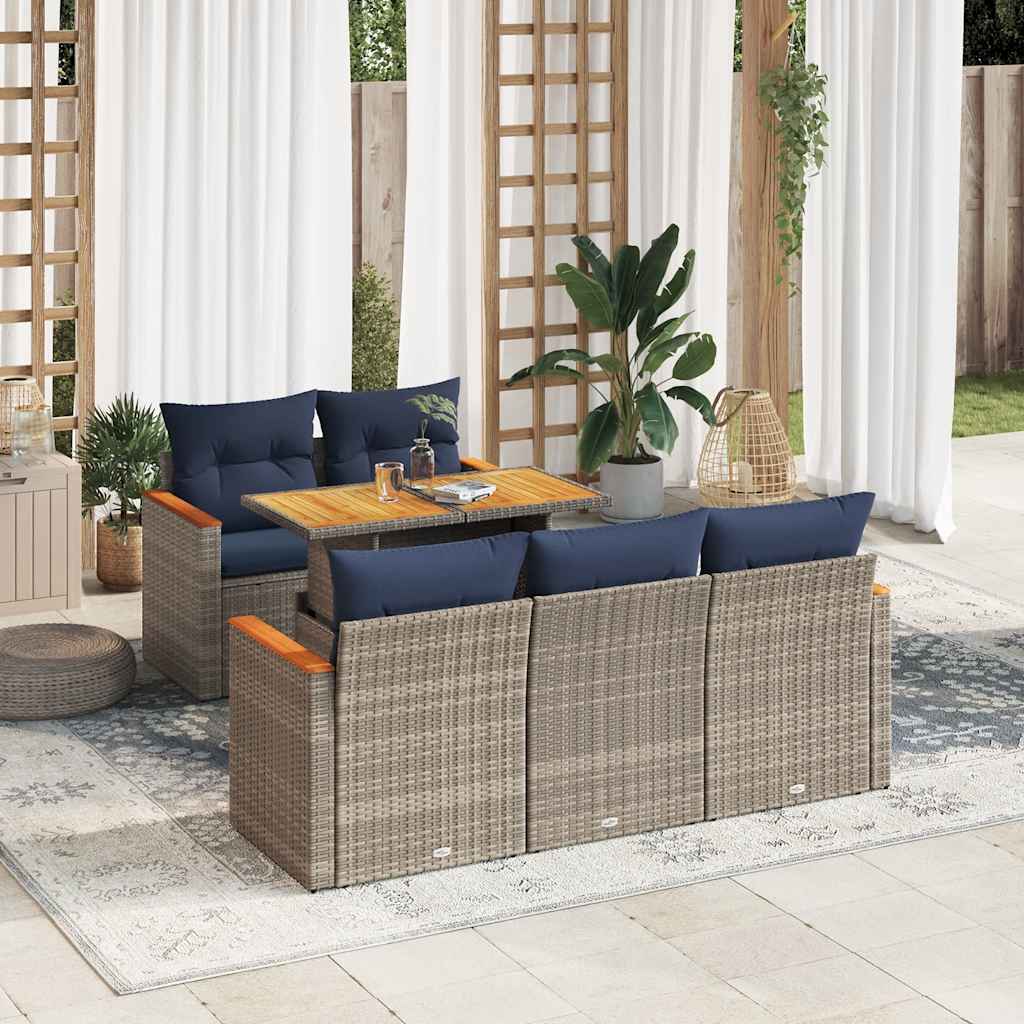 6-delige Loungeset met kussens poly rattan grijs is nu te koop bij PeponiXL, paradijselijk wonen!