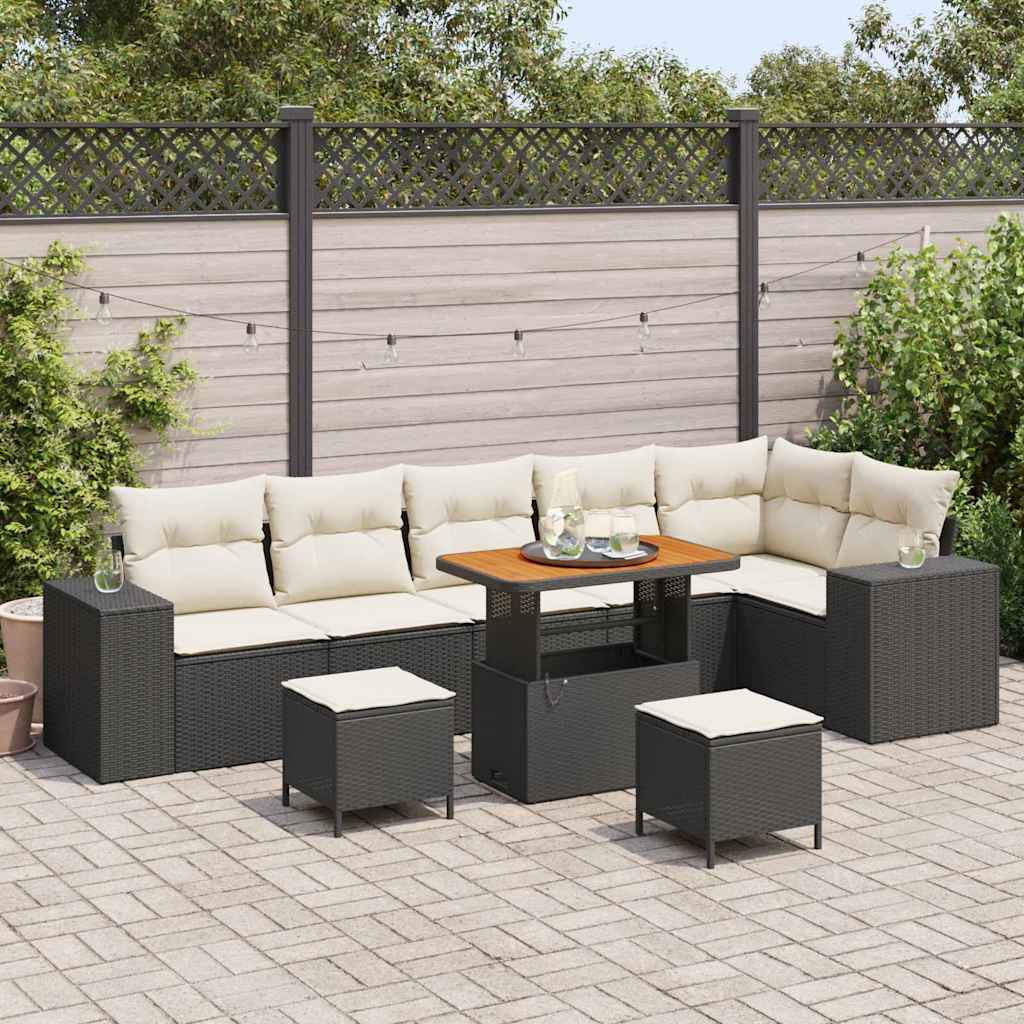 Tuin Sofa Set met kussen 9 pcs Zwart poly rattan is nu te koop bij PeponiXL, paradijselijk wonen!