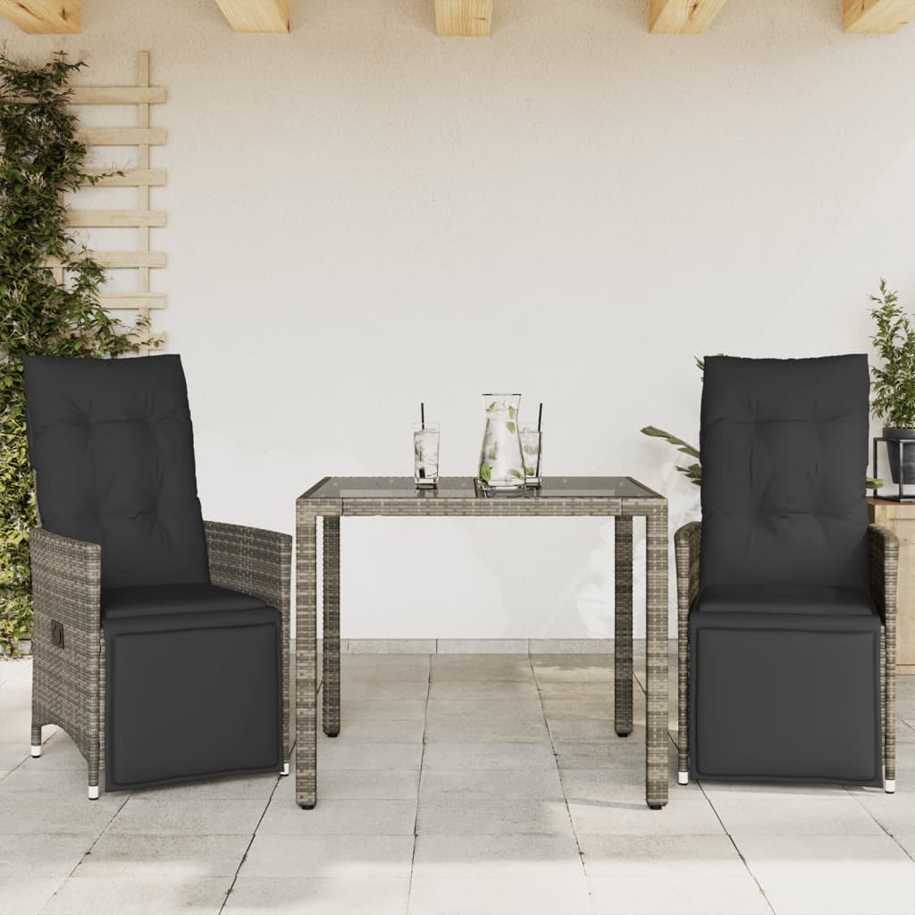 3-delige Bistroset met kussens poly rattan grijs is nu te koop bij PeponiXL, paradijselijk wonen!