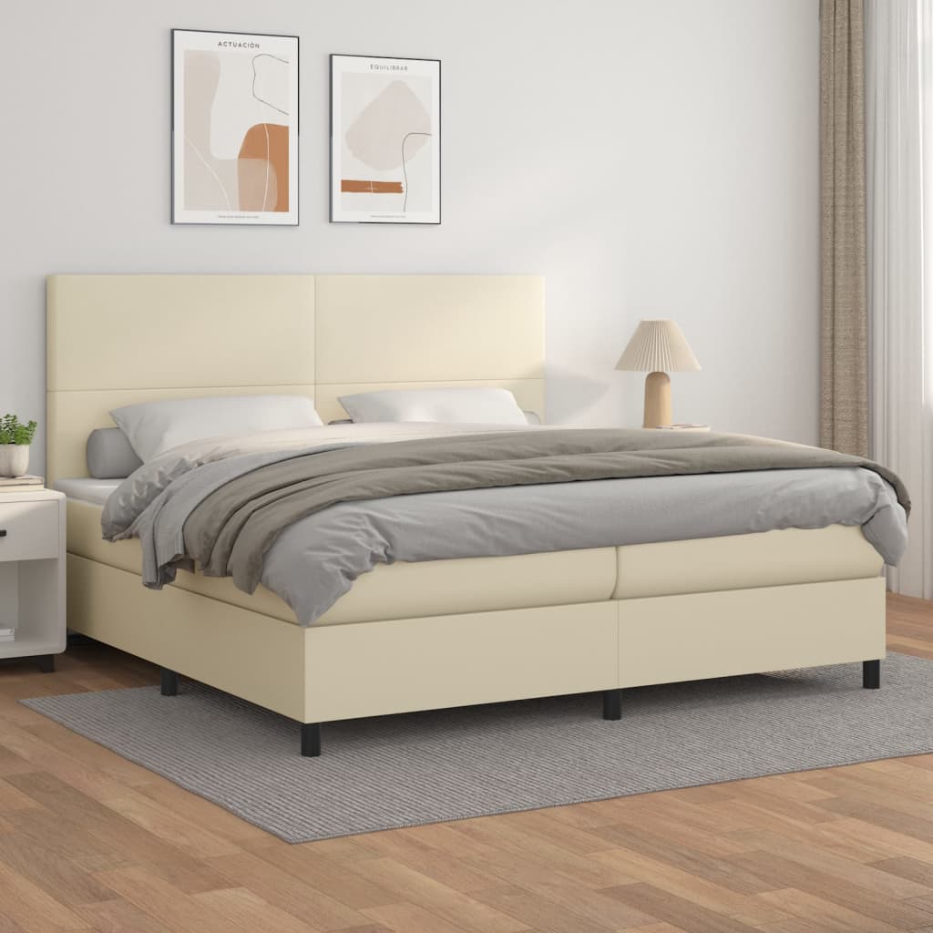 Boxspring met matras kunstleer crèmekleurig 200x200 cm is nu te koop bij PeponiXL, paradijselijk wonen!