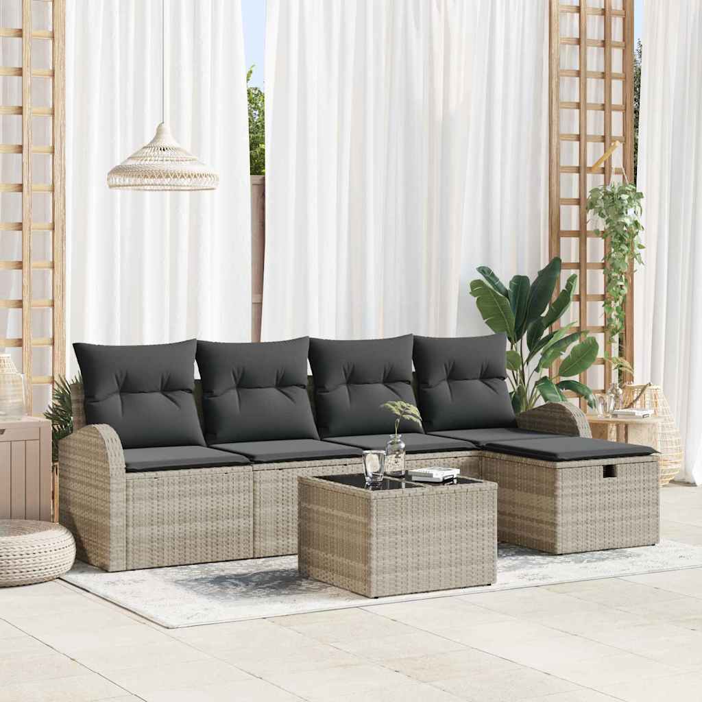 Tuin Sofa Set 6 st Lichtgrijs poly rattan is nu te koop bij PeponiXL, paradijselijk wonen!