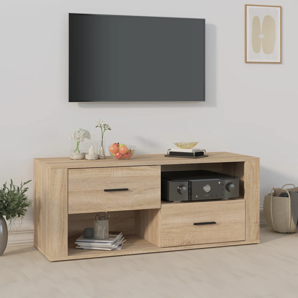 Tv-meubel 100x35x40 cm bewerkt hout sonoma eikenkleurig is nu te koop bij PeponiXL, paradijselijk wonen!