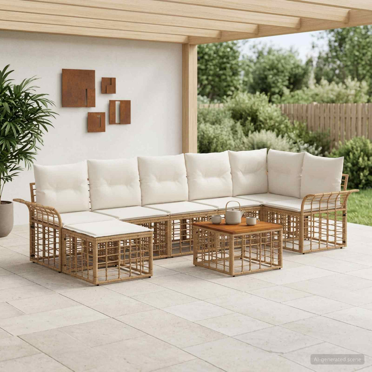 Buiten bankenset 8 pcs Natuurlijk en Crème Wit Polyester is nu te koop bij PeponiXL, paradijselijk wonen!
