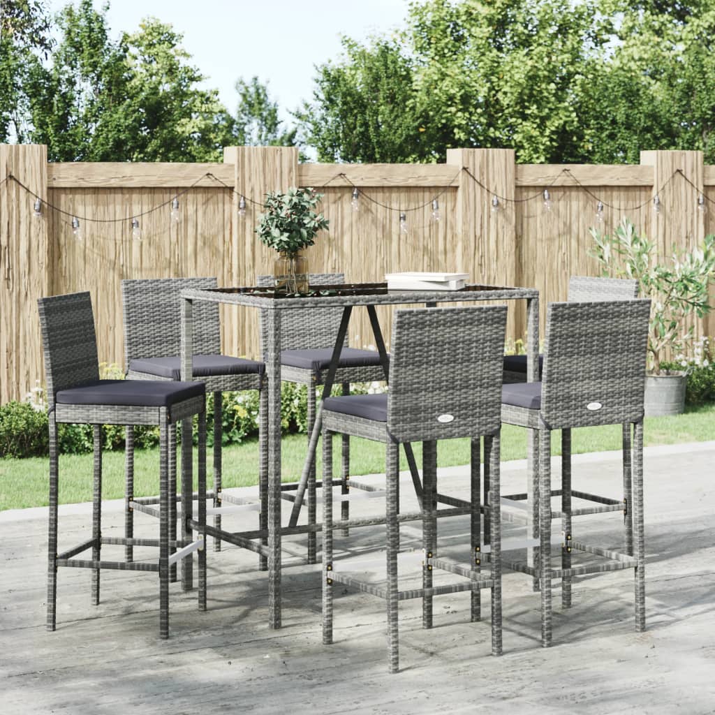 7-delige Tuinbarset met kussens poly rattan grijs is nu te koop bij PeponiXL, paradijselijk wonen!