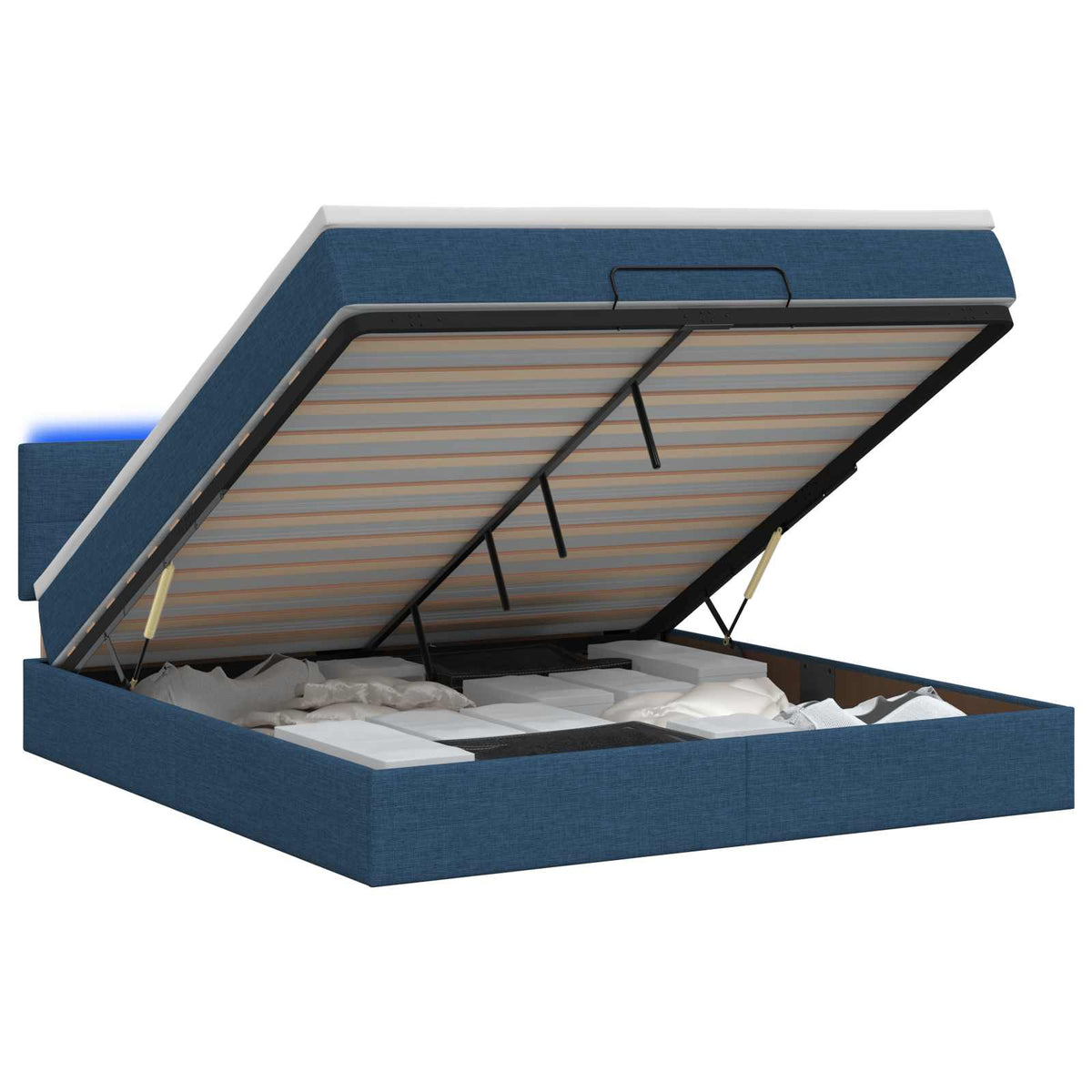 Ottoman Bed met Matrassen en LED Blauw 140 x 190 cm Stof is nu te koop bij PeponiXL, paradijselijk wonen!
