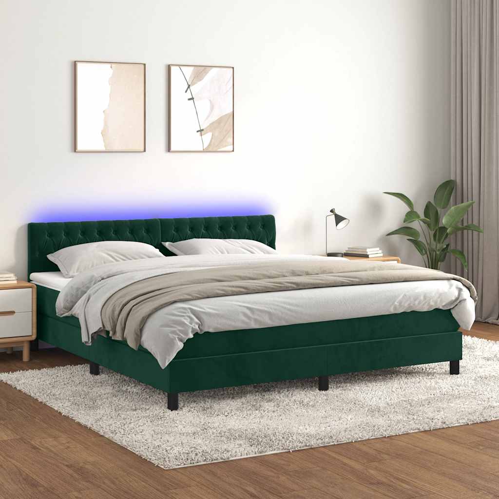 Boxspring met matras en LED fluweel donkergroen 160x200 cm is nu te koop bij PeponiXL, paradijselijk wonen!