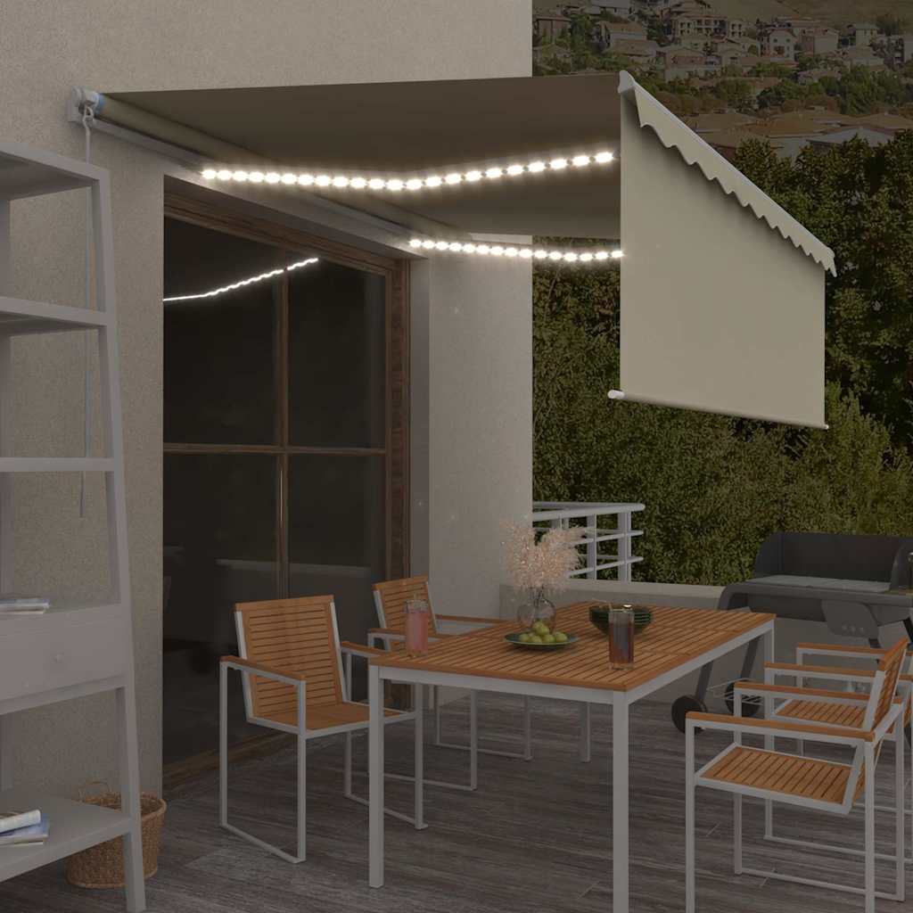 Luifel handmatig uittrekbaar met rolgordijn en LED 4x3 m crème is nu te koop bij PeponiXL, paradijselijk wonen!