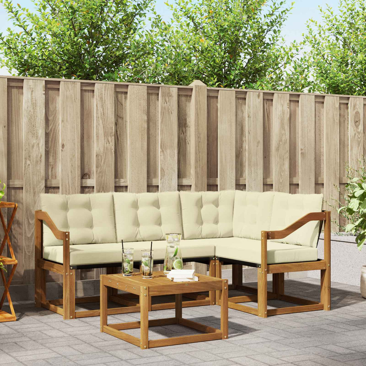 Buiten bankenset met kussen 5 pcs Natuurlijk en Crème is nu te koop bij PeponiXL, paradijselijk wonen!