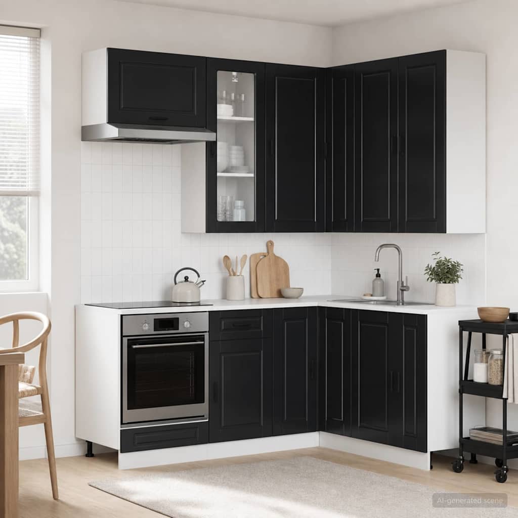 Keukenblok PORTO 8 pcs Zwart Bewerkt hout is nu te koop bij PeponiXL, paradijselijk wonen!