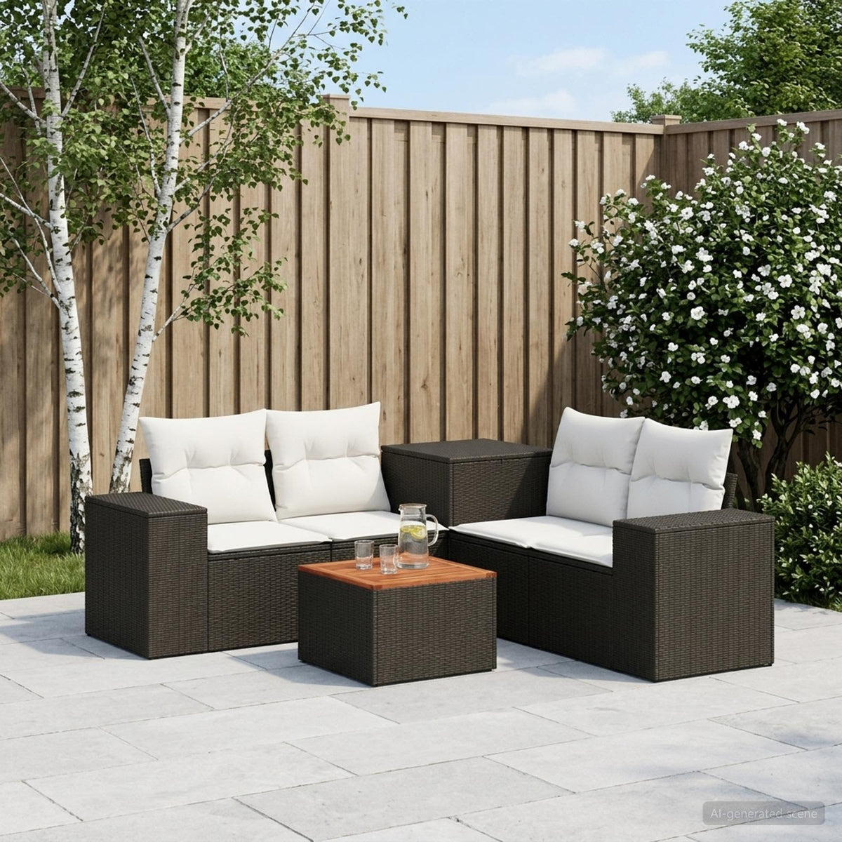 Bankstel 6 st Zwart en Cream Wit Poly Rattan en Staal is nu te koop bij PeponiXL, paradijselijk wonen!