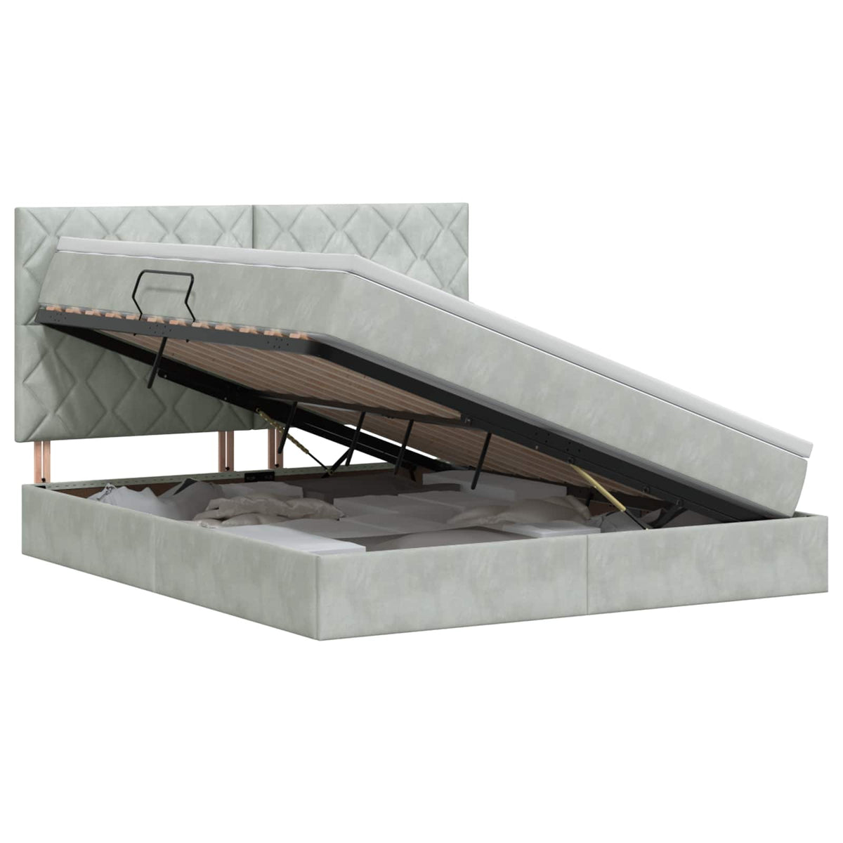 Opslag bed met matras Lichtgrijs 140 x 190 cm Fluweel is nu te koop bij PeponiXL, paradijselijk wonen!