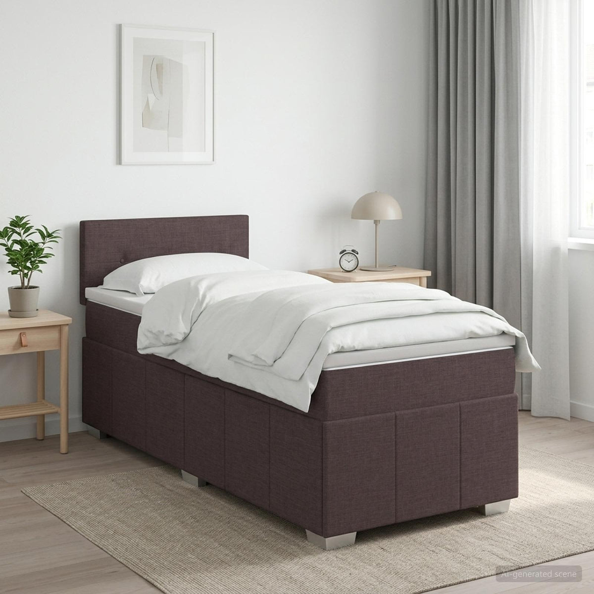 Boxspringbed met matras Donkerbruin 100 x 200 cm Stof is nu te koop bij PeponiXL, paradijselijk wonen!