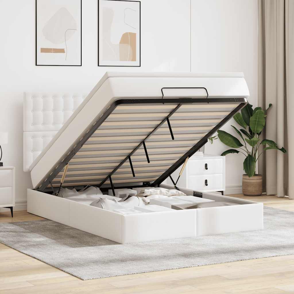 Ottoman bed met matras en LED's 140x200cm kunstleer wit is nu te koop bij PeponiXL, paradijselijk wonen!