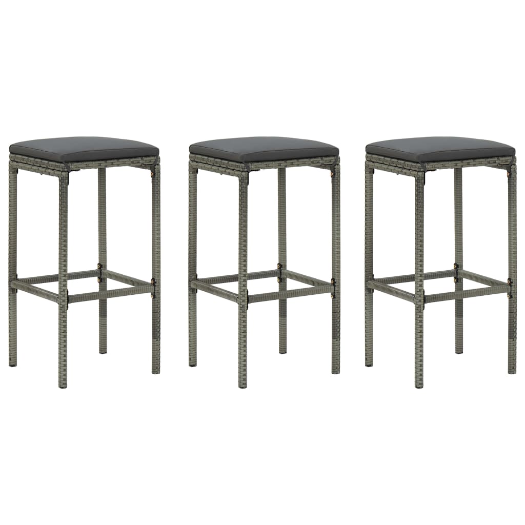 Barkrukken met kussens 3 st poly rattan grijs is nu te koop bij PeponiXL, paradijselijk wonen!
