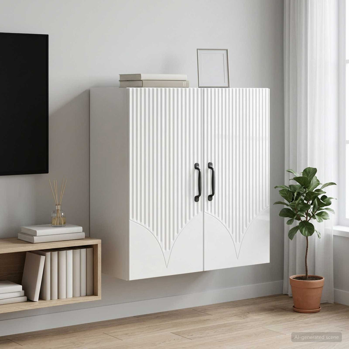 Wandkast Hoogglans Wit 59 x 31 x 60 cm Bewerkt hout is nu te koop bij PeponiXL, paradijselijk wonen!