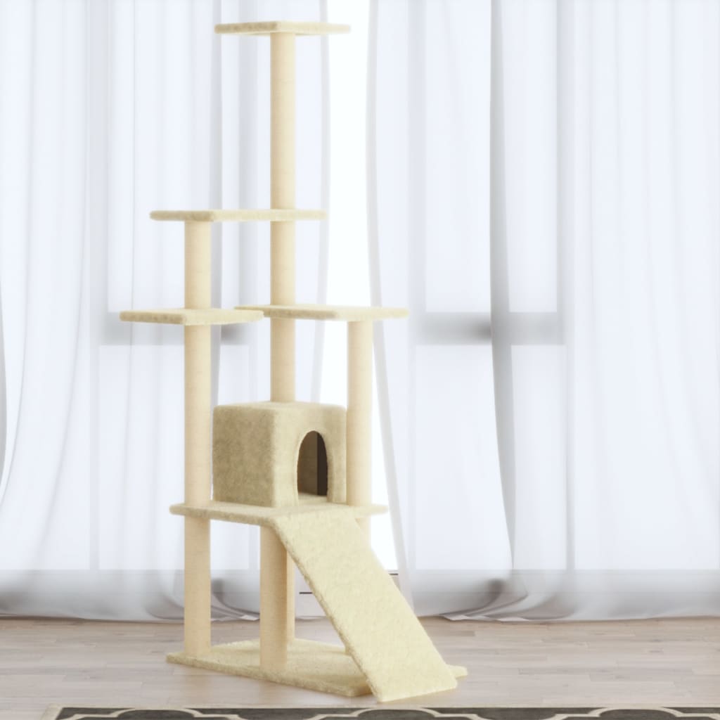 Kattenmeubel met sisal krabpalen 155 cm crèmekleurig is nu te koop bij PeponiXL, paradijselijk wonen!