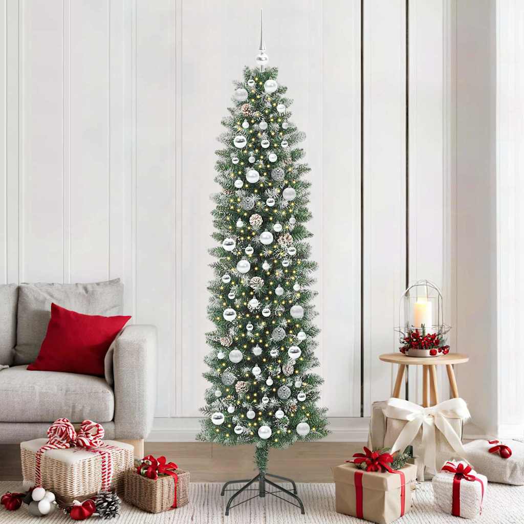 Kunstmatige slanke kerstboom met 300 LED Groen en Wit 210 cm is nu te koop bij PeponiXL, paradijselijk wonen!