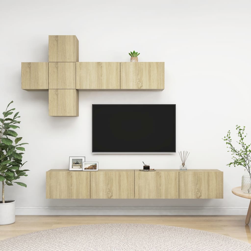 7-delige Tv-meubelset bewerkt hout sonoma eikenkleurig is nu te koop bij PeponiXL, paradijselijk wonen!