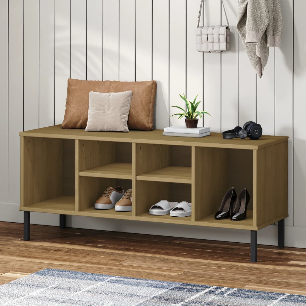 Schoenenrek met metalen poten OSLO 106x35x45cm grenenhout bruin is nu te koop bij PeponiXL, paradijselijk wonen!