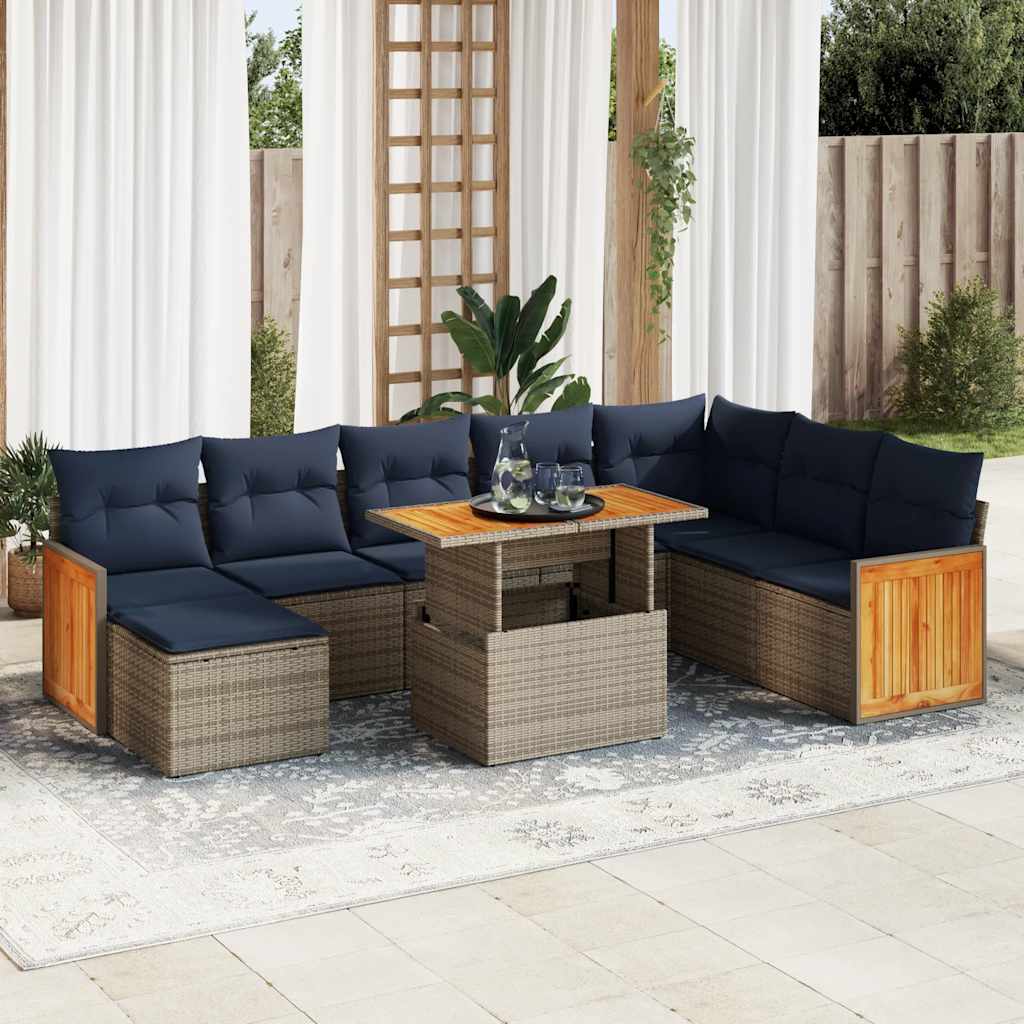 11-delige Loungeset met kussens poly rattan acacia grijs is nu te koop bij PeponiXL, paradijselijk wonen!