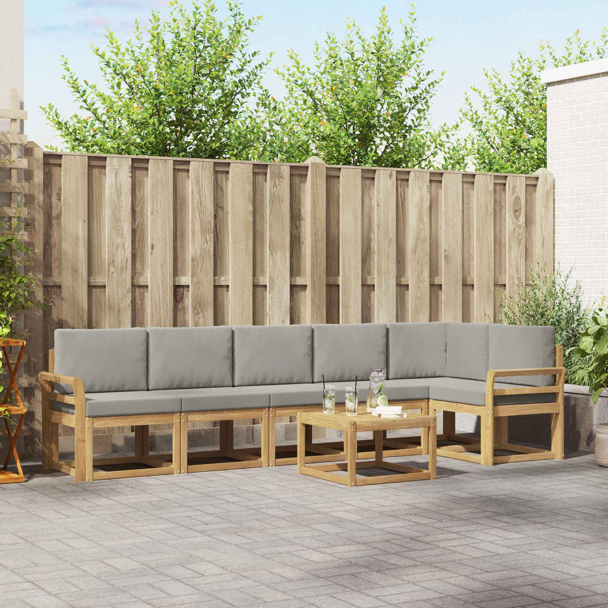 Buiten bankenset met kussen 7 pcs Wit en Lichtgrijs is nu te koop bij PeponiXL, paradijselijk wonen!