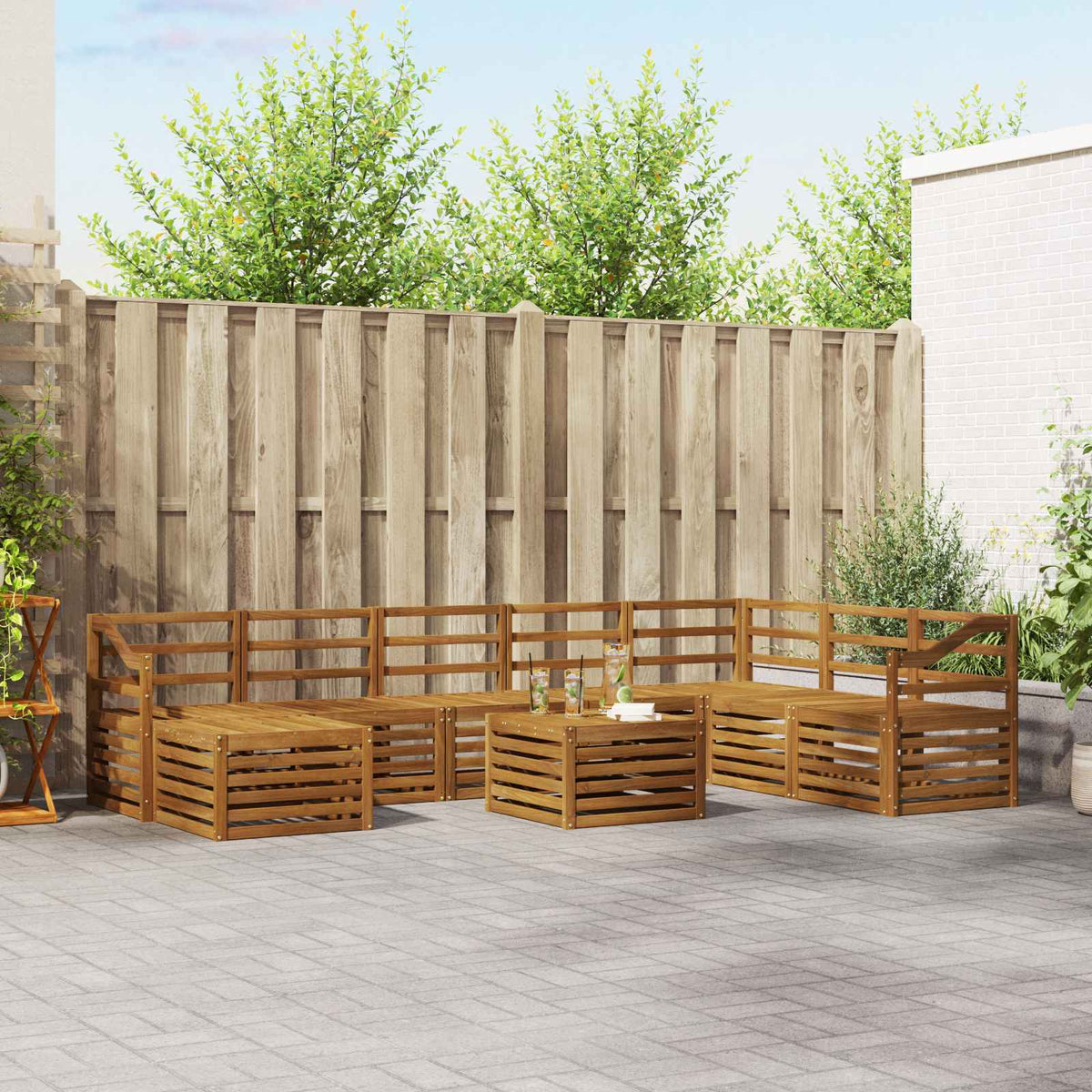 Buiten bankenset 9 pcs Naturel Massief Acaciahout is nu te koop bij PeponiXL, paradijselijk wonen!