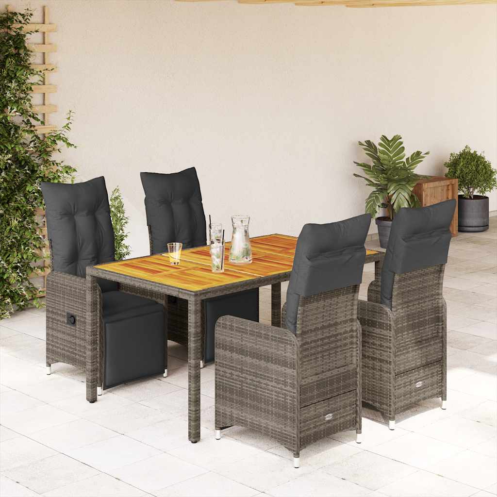 5-delige Bistroset met kussens poly rattan grijs is nu te koop bij PeponiXL, paradijselijk wonen!