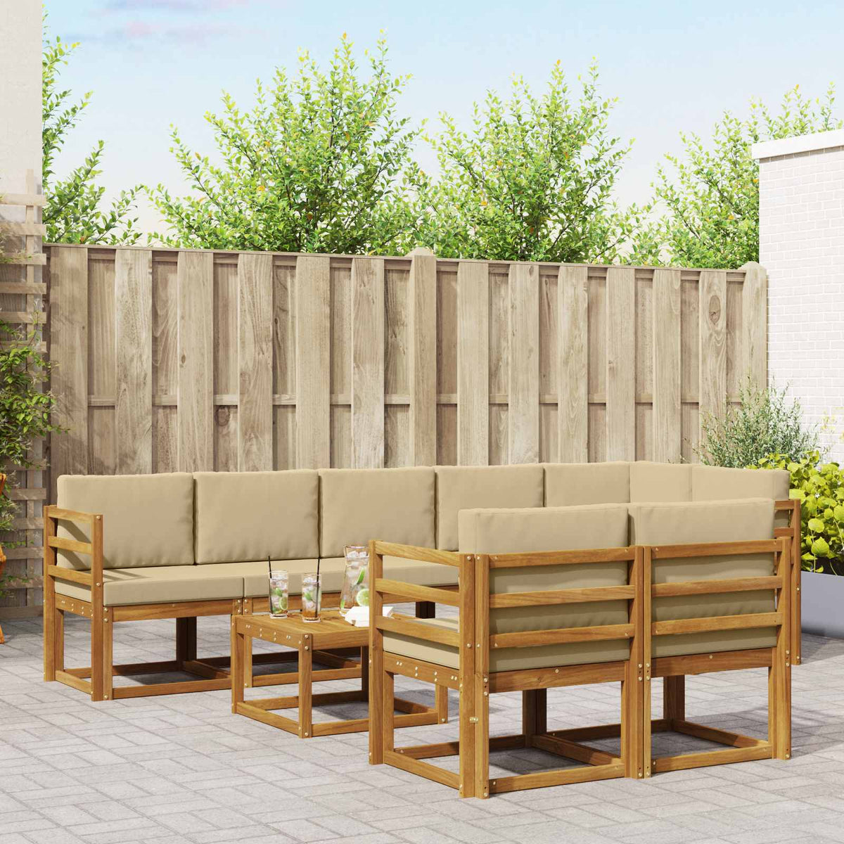 Buiten bankenset met kussen 9 pcs Natuurlijk en Beige is nu te koop bij PeponiXL, paradijselijk wonen!