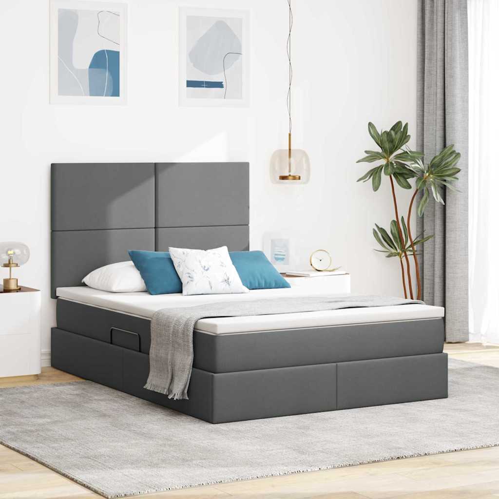 Opbergbed met LED met matras Donkergrijs 140 x 190 cm Polyester is nu te koop bij PeponiXL, paradijselijk wonen!