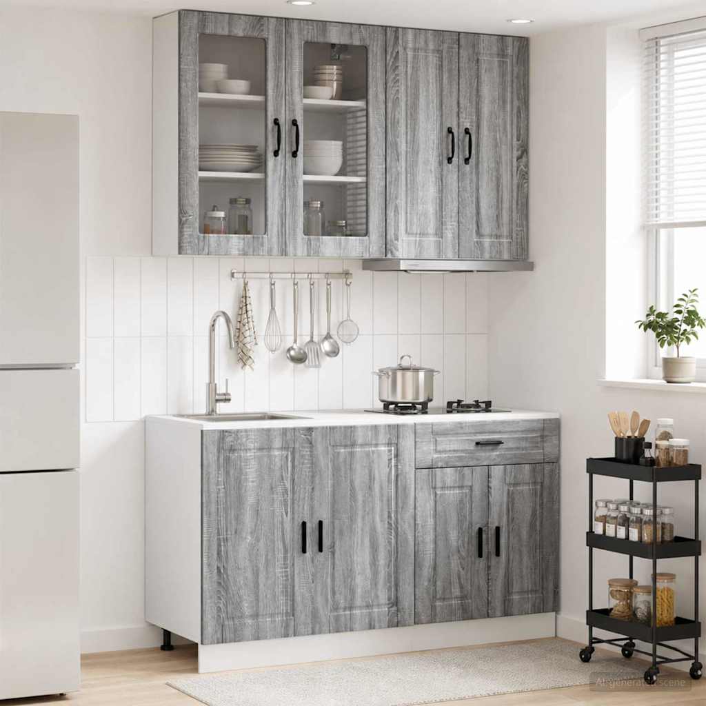 Keukenblok PORTO 4 pcs Grijs Sonoma Bewerkt hout is nu te koop bij PeponiXL, paradijselijk wonen!