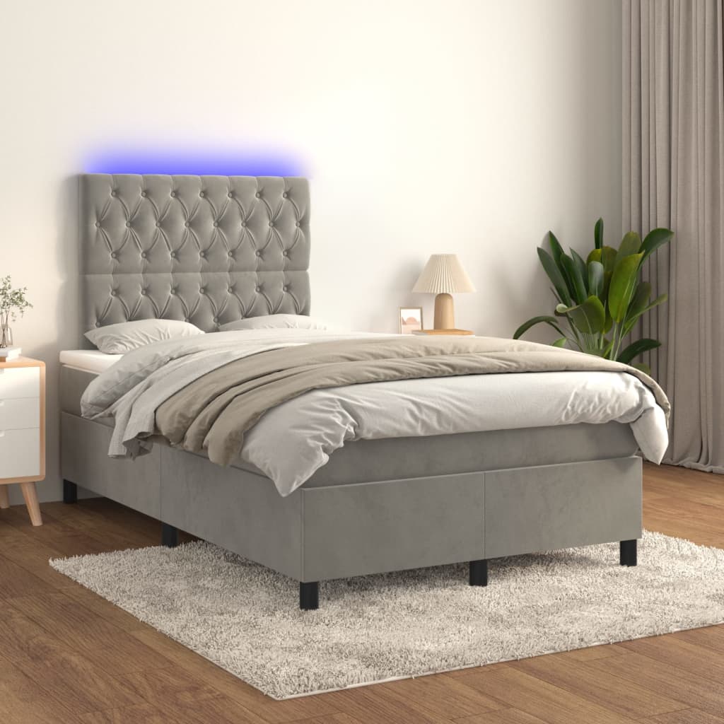 Boxspring met matras en LED fluweel lichtgrijs 120x200 cm is nu te koop bij PeponiXL, paradijselijk wonen!