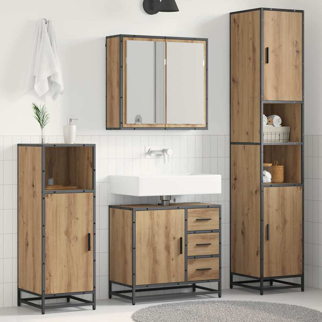 Badkamermeubelset met lade 3 pcs Artisan Eiken Bewerkt hout is nu te koop bij PeponiXL, paradijselijk wonen!