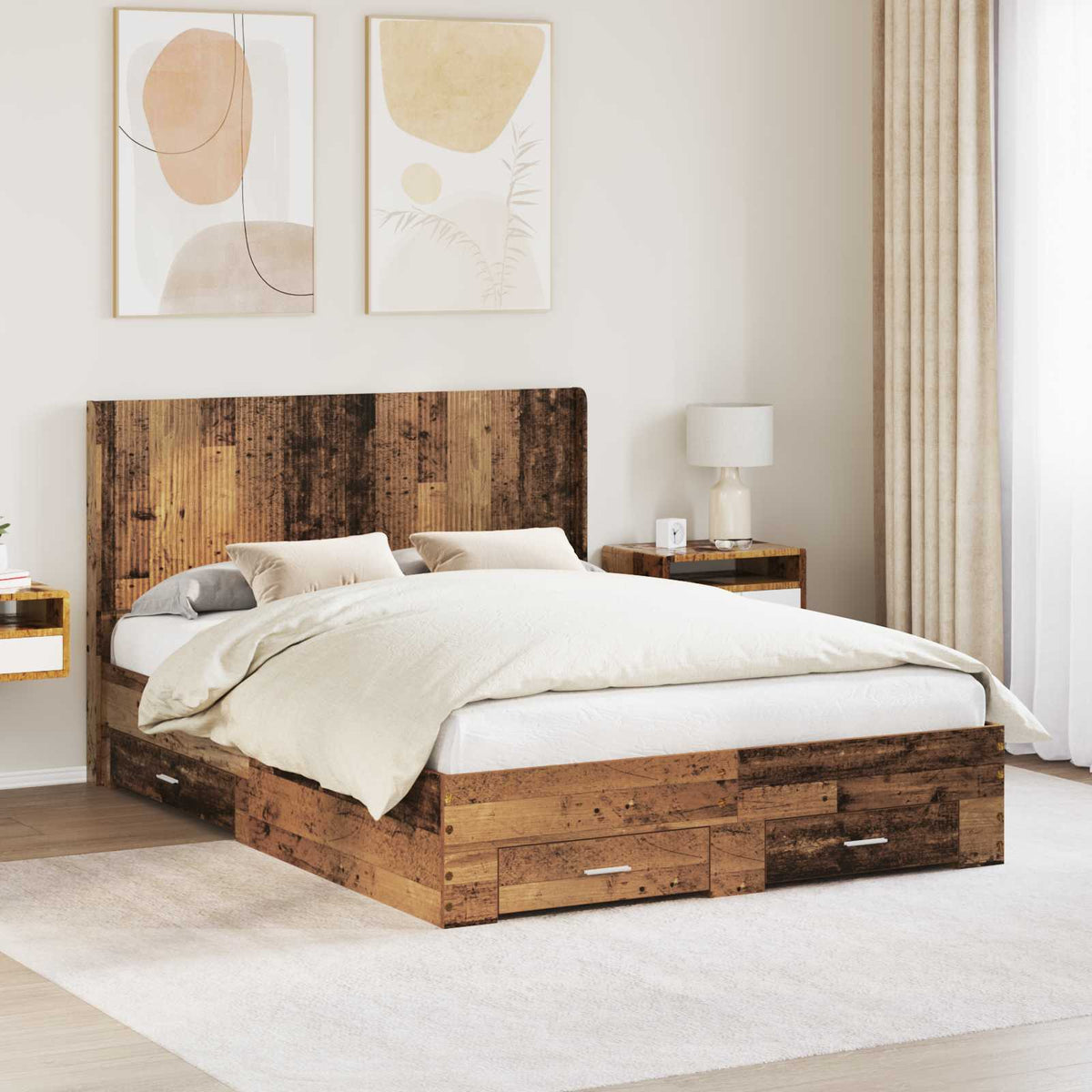 Bedframe met opbergruimte en hoofdbord Oud hout Bewerkt hout is nu te koop bij PeponiXL, paradijselijk wonen!