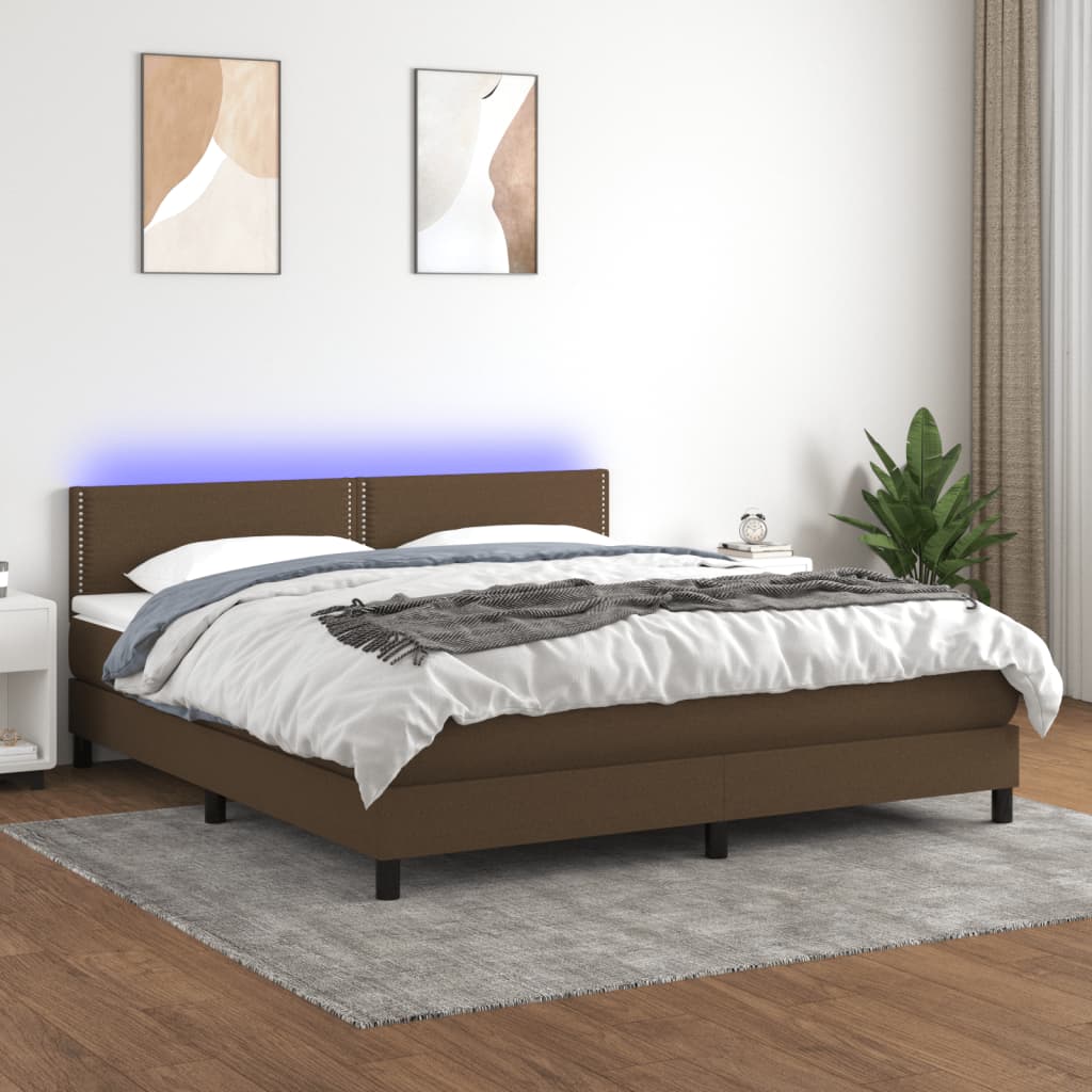 Boxspring met matras en LED stof donkerbruin 180x200 cm is nu te koop bij PeponiXL, paradijselijk wonen!