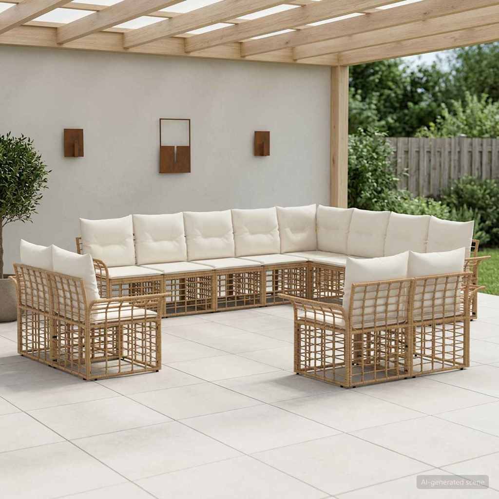 Buiten bankenset 12 pcs Natuurlijk en Crème Wit Polyester is nu te koop bij PeponiXL, paradijselijk wonen!