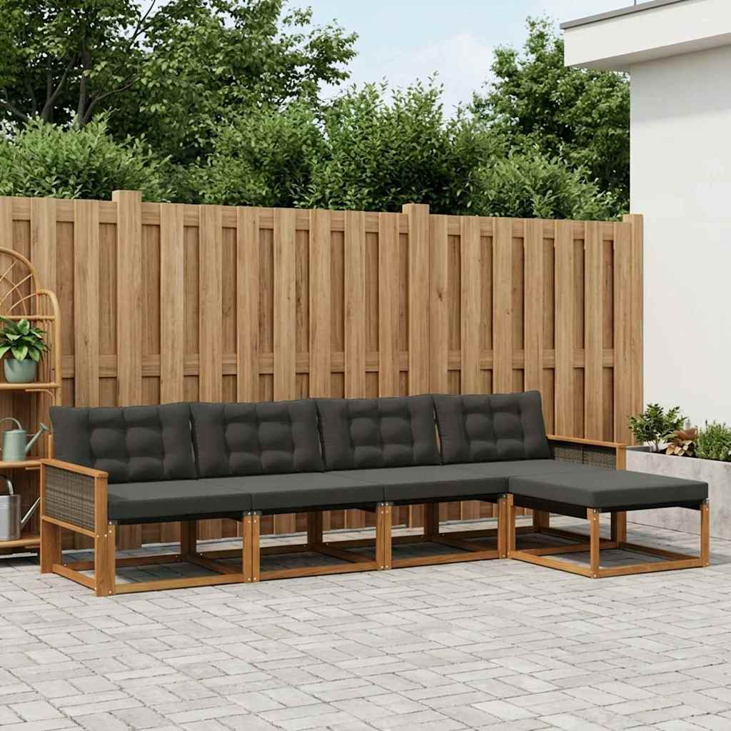 Buiten bankenset met kussen 5 pcs Naturel en Zwart is nu te koop bij PeponiXL, paradijselijk wonen!