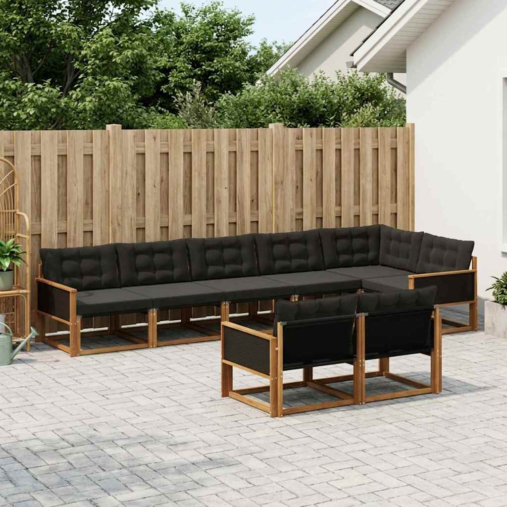 Buiten bankenset met kussen 8 pcs Naturel en Zwart is nu te koop bij PeponiXL, paradijselijk wonen!