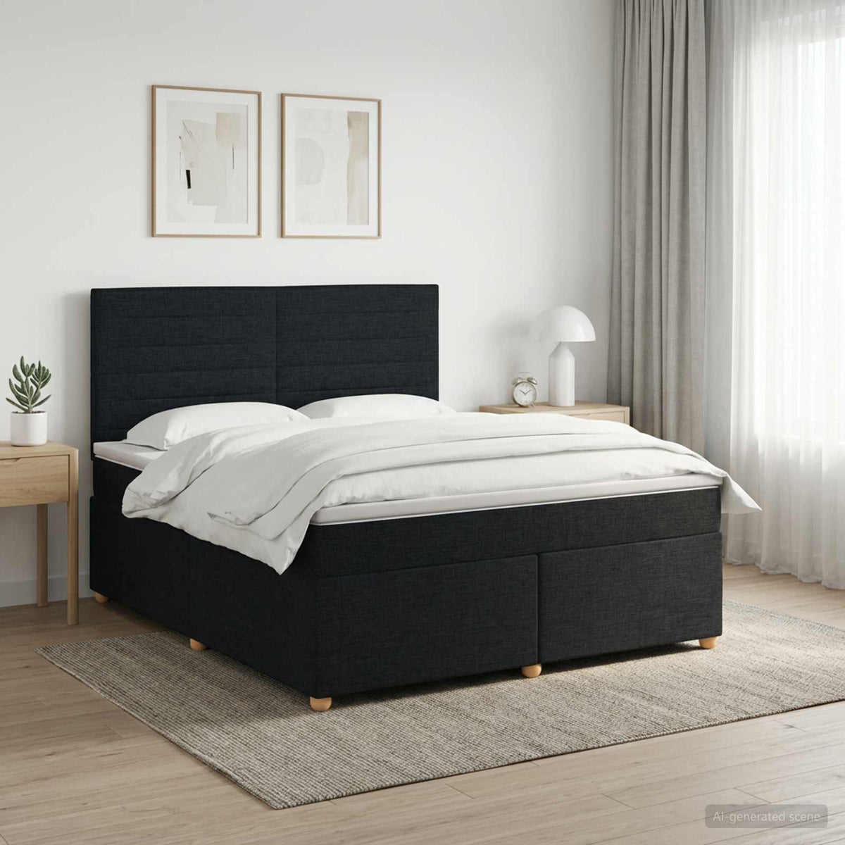 Boxspringbed met matras met hoofdeinde Zwart 140 x 190 cm Stof is nu te koop bij PeponiXL, paradijselijk wonen!