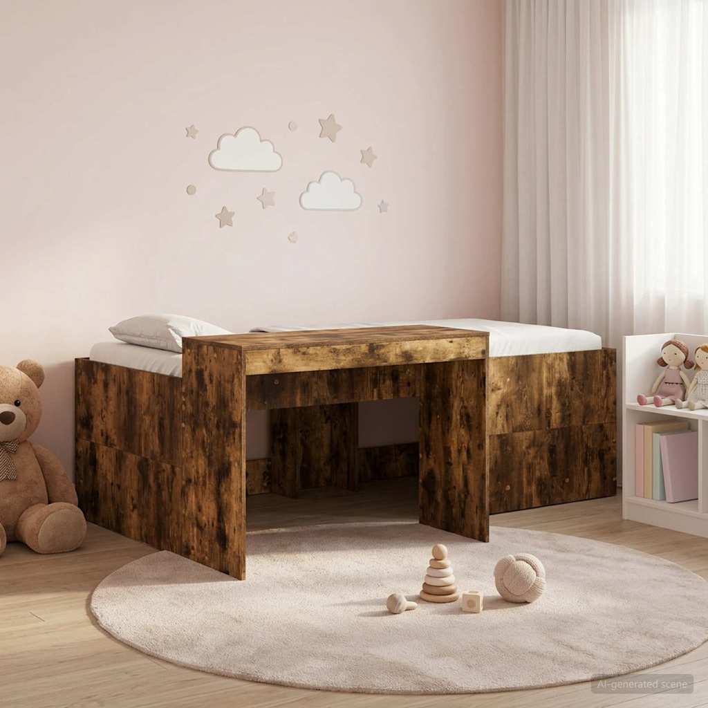 Hoge Bed Frame met Bureau voor Kinderen Gerookt eiken is nu te koop bij PeponiXL, paradijselijk wonen!