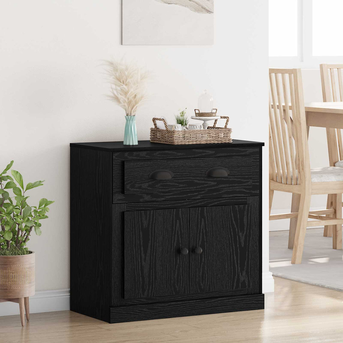 Highboard met lade Zwart Eiken 70 x 35,5 x 67,5 cm Bewerkt hout is nu te koop bij PeponiXL, paradijselijk wonen!