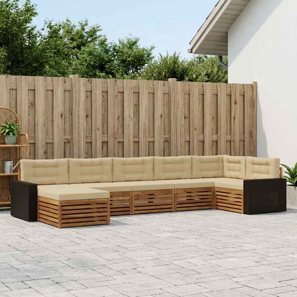 Buiten bankenset met kussen 7 pcs Natuurlijk en Beige is nu te koop bij PeponiXL, paradijselijk wonen!