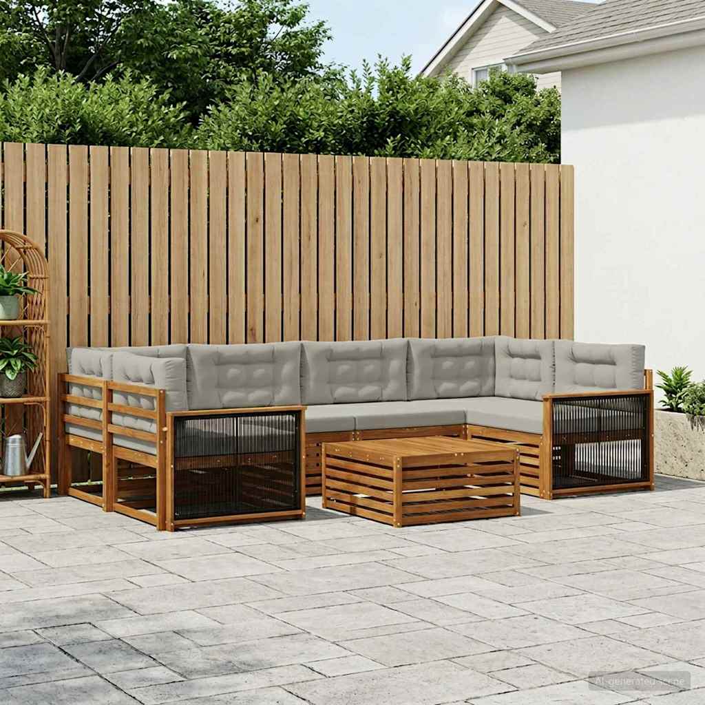 Buiten bankenset met kussen 7 pcs Naturel en lichtgrijs is nu te koop bij PeponiXL, paradijselijk wonen!