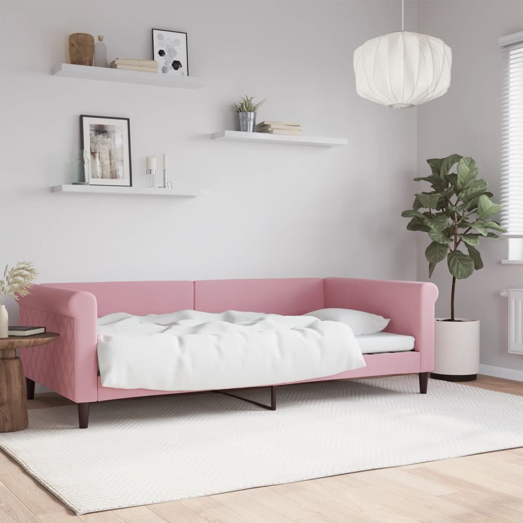 Slaapbank 100x200 cm fluweel roze is nu te koop bij PeponiXL, paradijselijk wonen!
