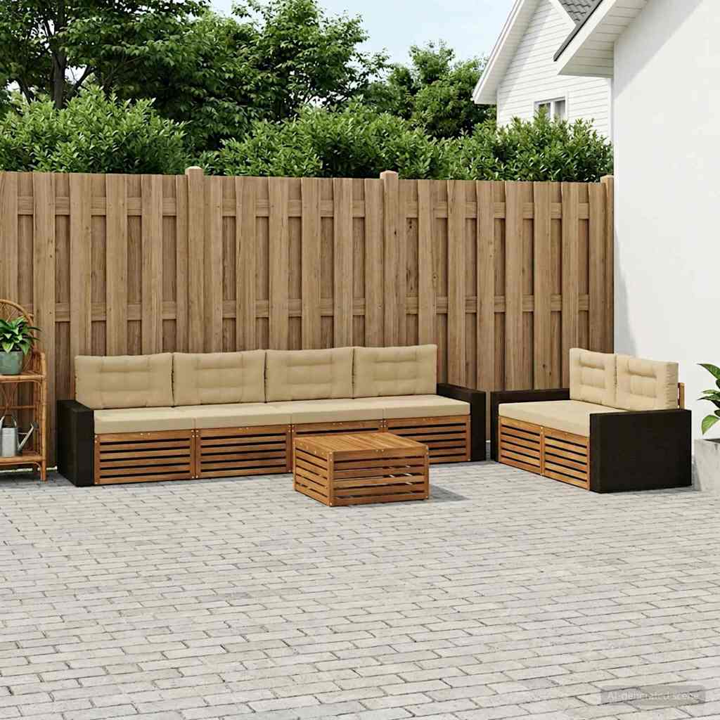 Buiten bankenset met kussen 7 pcs Natuurlijk en Beige Polyester is nu te koop bij PeponiXL, paradijselijk wonen!