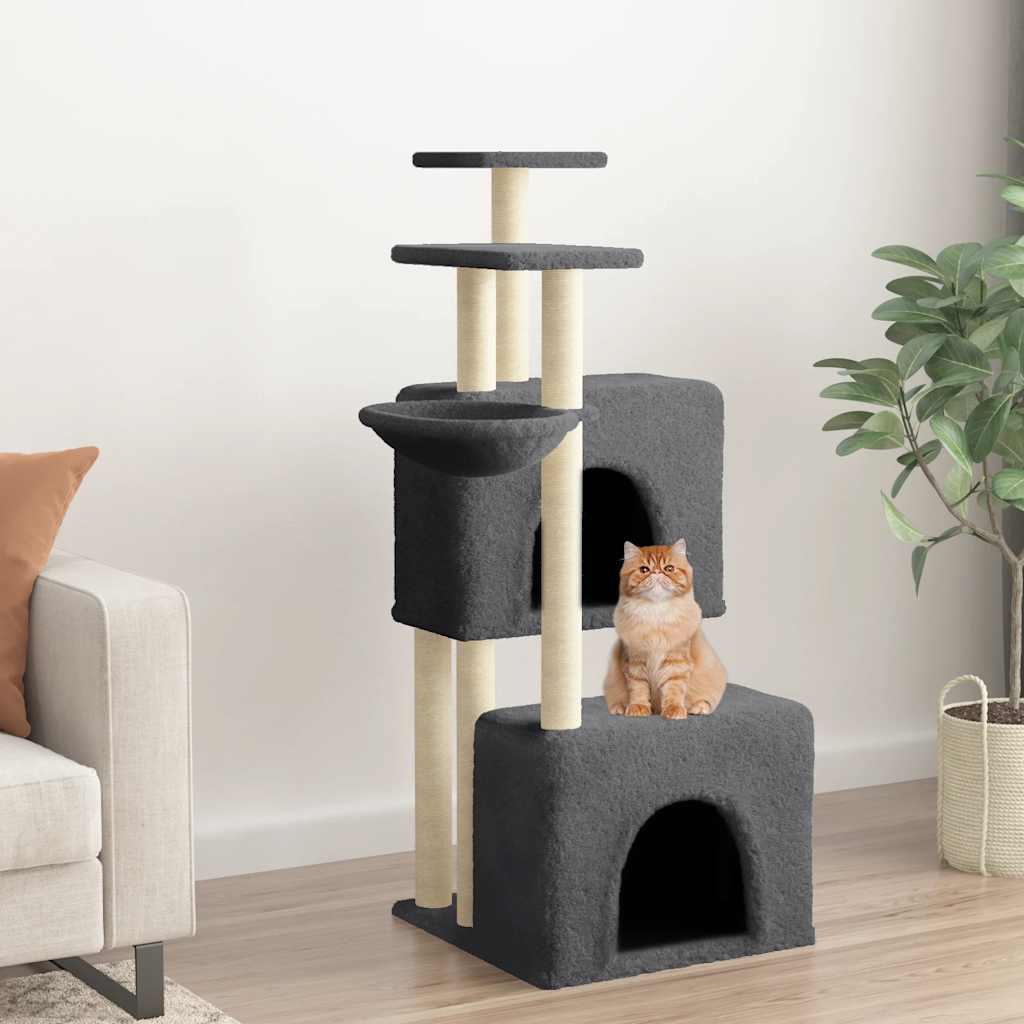 Kattenmeubel met sisal krabpalen 122 cm donkergrijs is nu te koop bij PeponiXL, paradijselijk wonen!