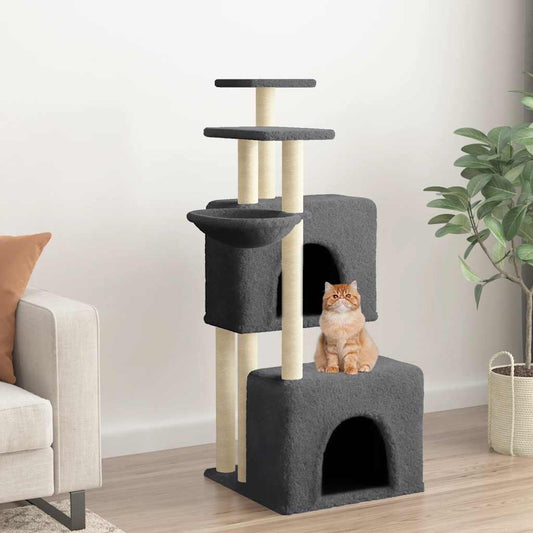 Kattenmeubel met sisal krabpalen 122 cm donkergrijs is nu te koop bij PeponiXL, paradijselijk wonen!