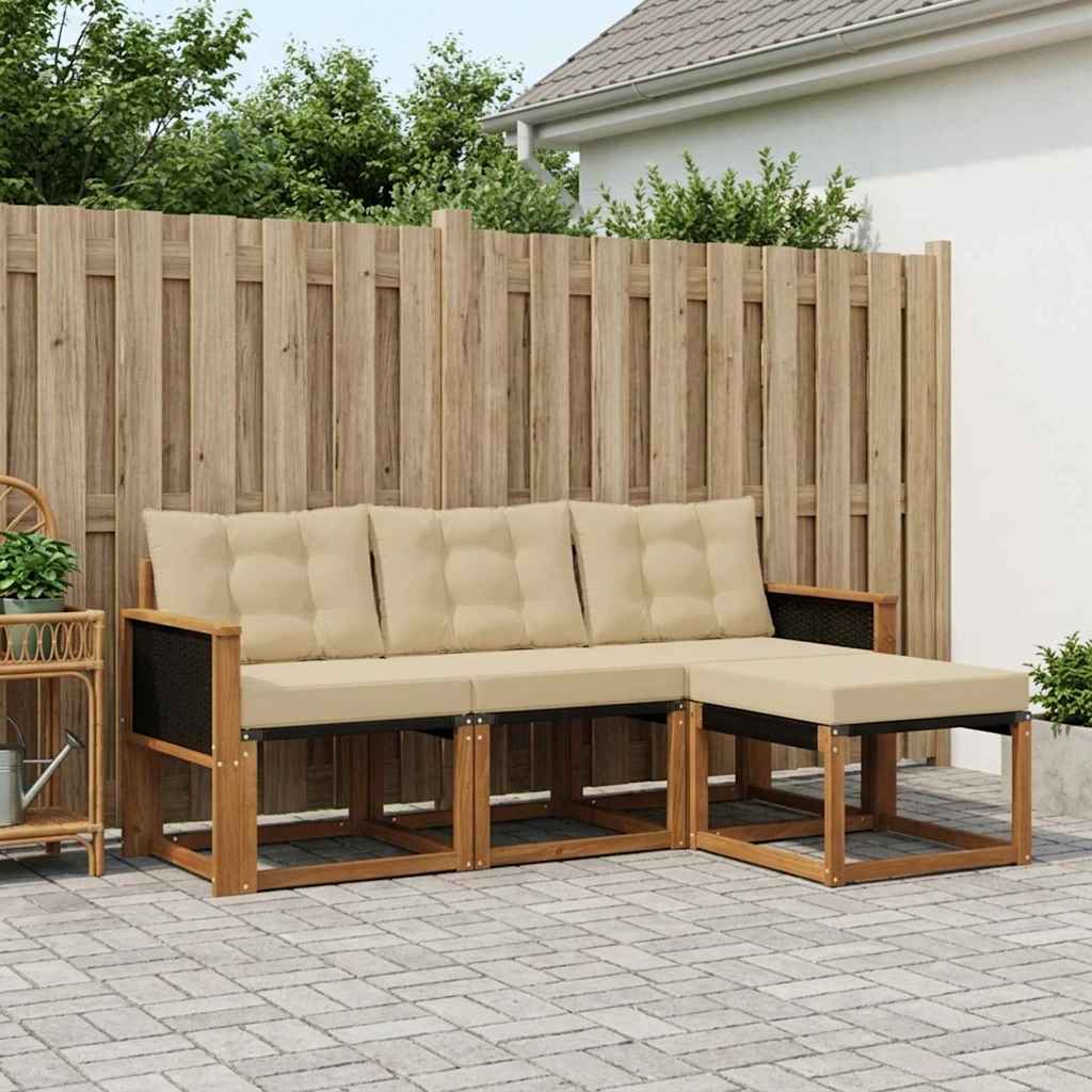 Buiten bankenset met kussen 4 pcs Natuurlijk en Beige is nu te koop bij PeponiXL, paradijselijk wonen!