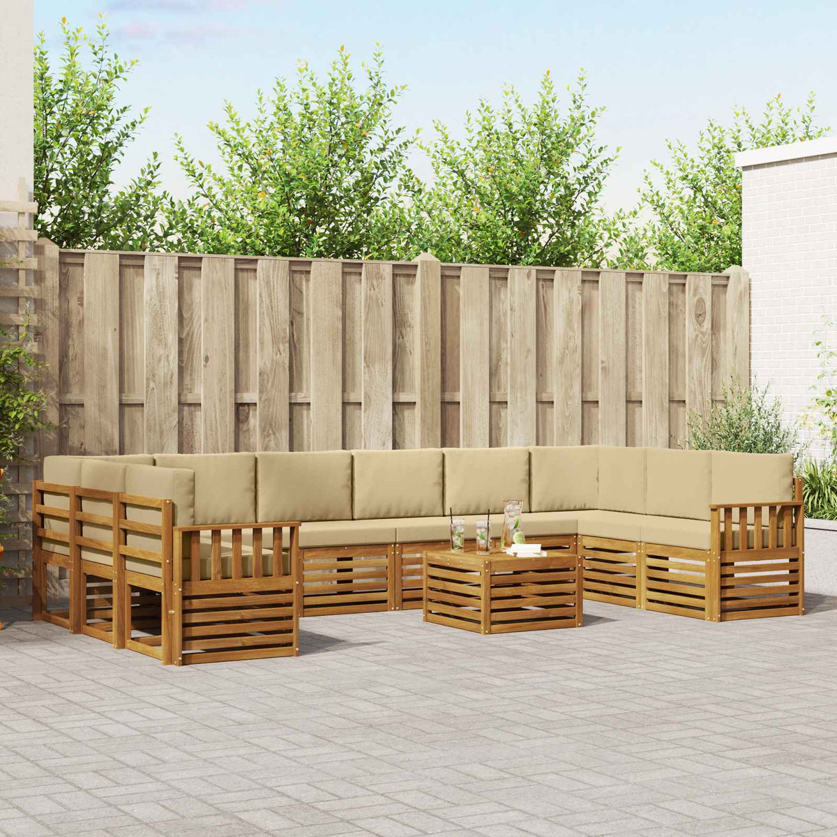 Buiten bankenset 11 pcs Natuurlijk en Beige Massief Acaciahout is nu te koop bij PeponiXL, paradijselijk wonen!