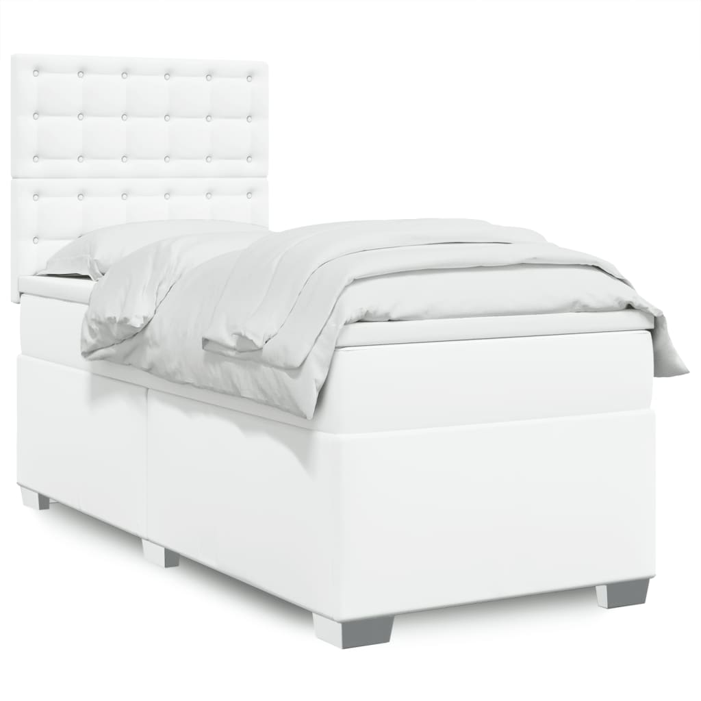 Boxspring met matras kunstleer wit 90x190 cm is nu te koop bij PeponiXL, paradijselijk wonen!